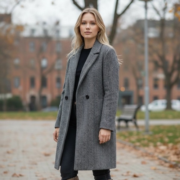 Dkny Jackets & Blazers - DKNY Women's‎ Herringbone Double Breasted Wool Blend Coat XL